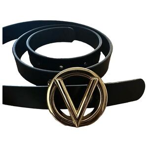 Mario Valentino Black Leather Belt with Gold Logo - NWOT - Medium